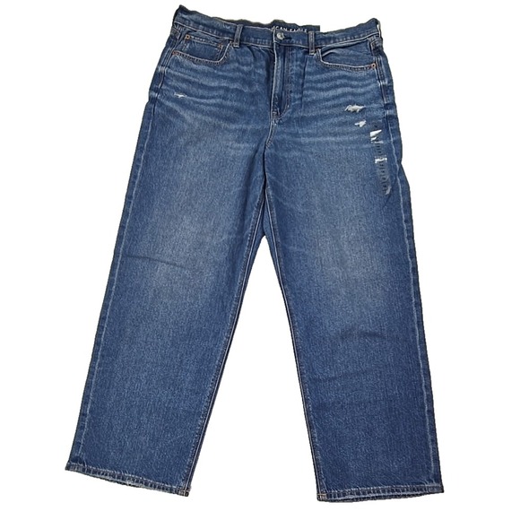 American Eagle Jeans 16 (36x28) Strigid Super High Rise Baggy Straight Blue NWT - Picture 1 of 9